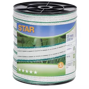 Taśma ogrodzeniowa STAR, 200 m x 20 mm, biało-zielona, Kerbl 441502 (CA 11-0607)